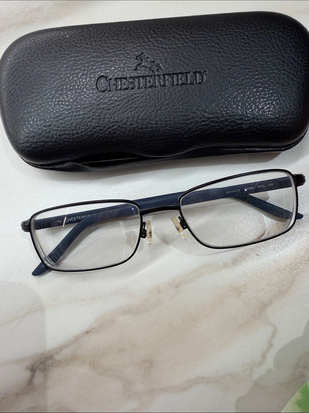 Chesterfield Men's Rectangular Navy Blue Metal-Trim Glasses preowned